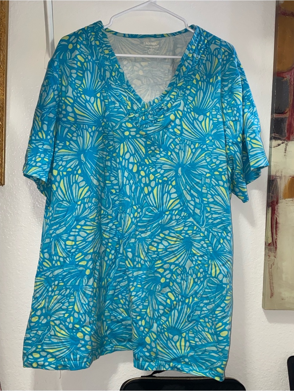 Liz & Me Teal & Lime Floral V-Neck Top